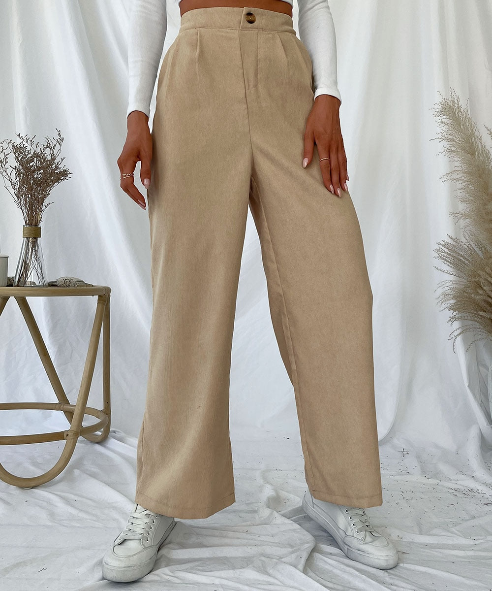Solid Pleat Front Corduroy Pants