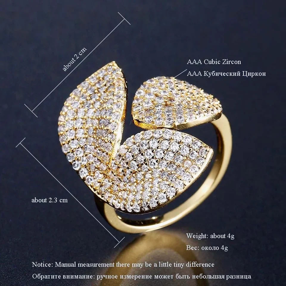 Rhinestone Flower Leaf Cocktail Rings