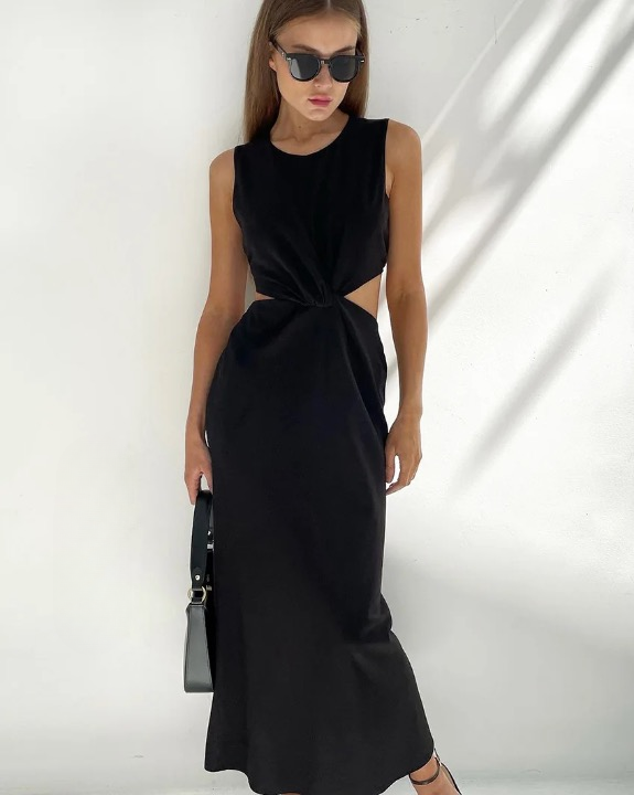 Tansy Twist Front Waist Cut Out Sleeveless Dress