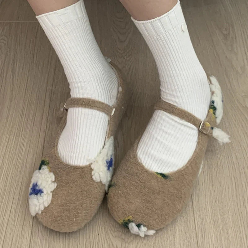 Lorie Vintage Floral Faux Fur Ballet Flats