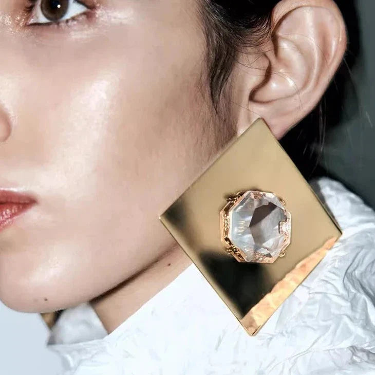 Izara CZ Color Gemstone Square Metal Drop Earrings