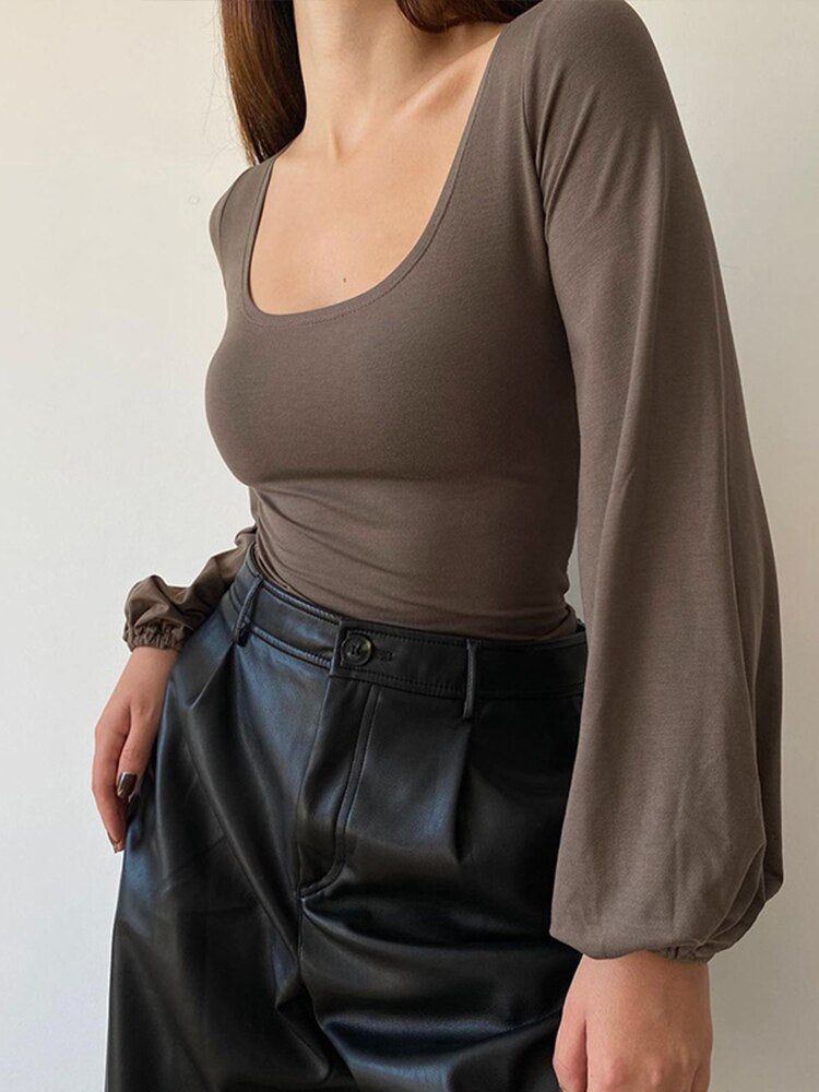 Lantern Sleeve Square Neck Tee