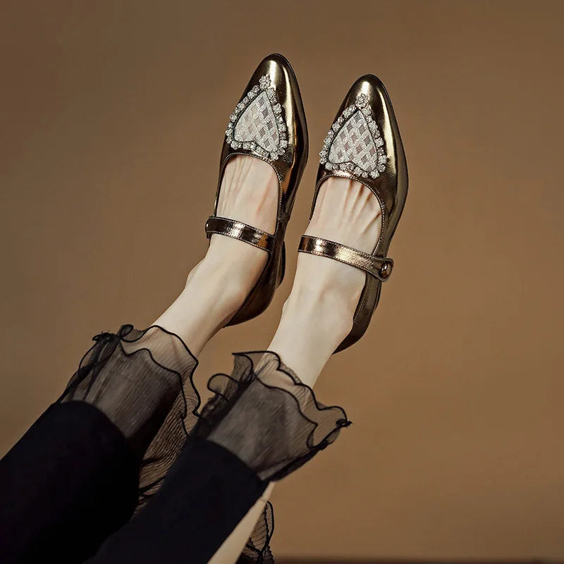 Maria Heart Embellished Mary Janes Flats