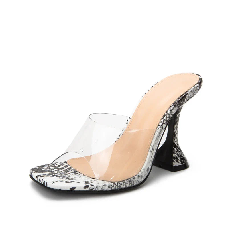 Auden Clear Upper Snakeskin Print Heel Sandals