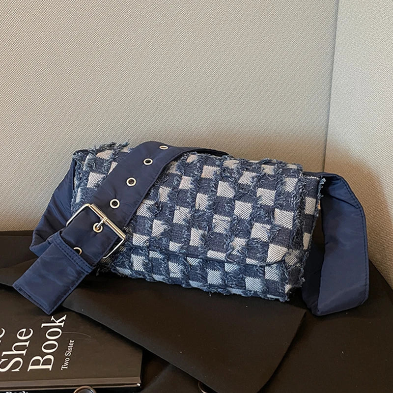 Casual Checked Denim Shoulder Bags