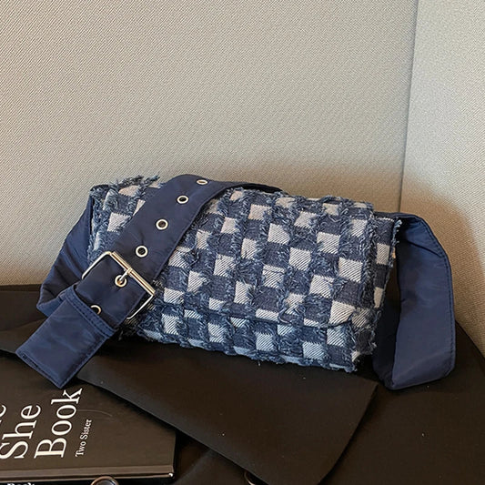 Casual Checked Denim Shoulder Bags
