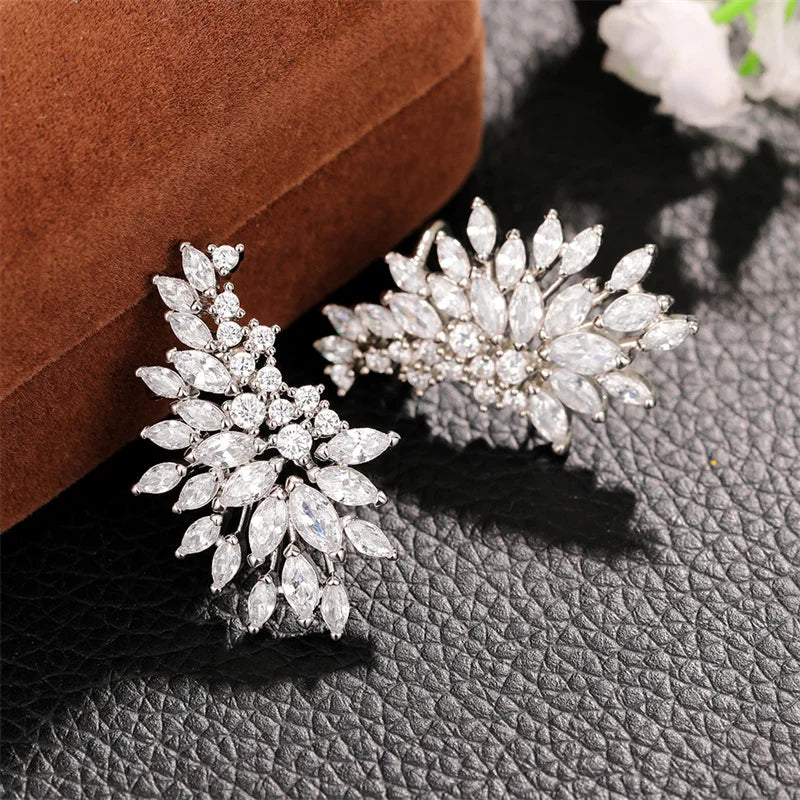 Lorna CZ Crystal Leaves Stud Earrings