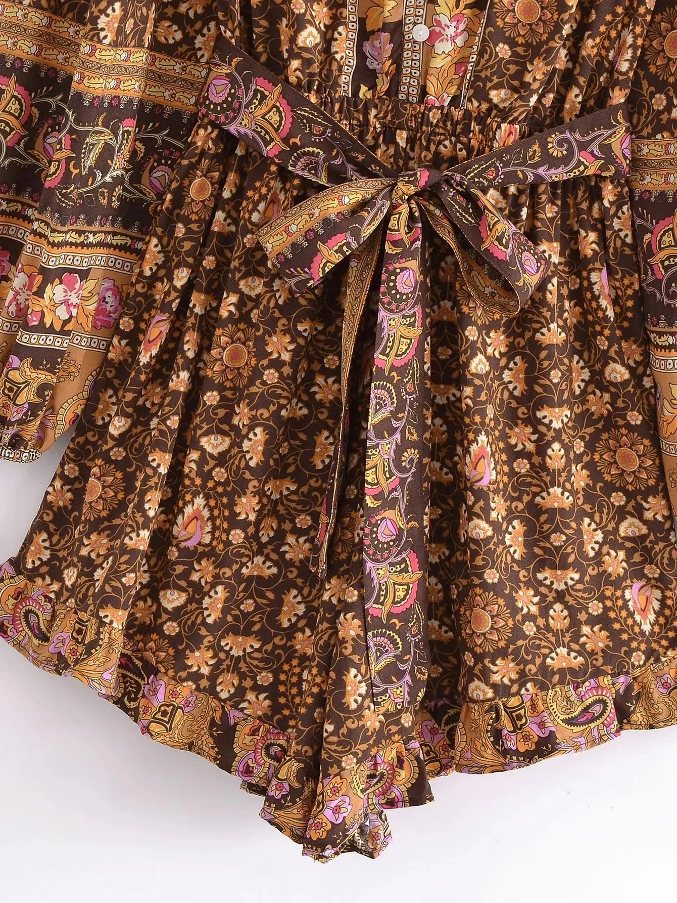 Bodil Bohemian Vintage Brown Floral Romper