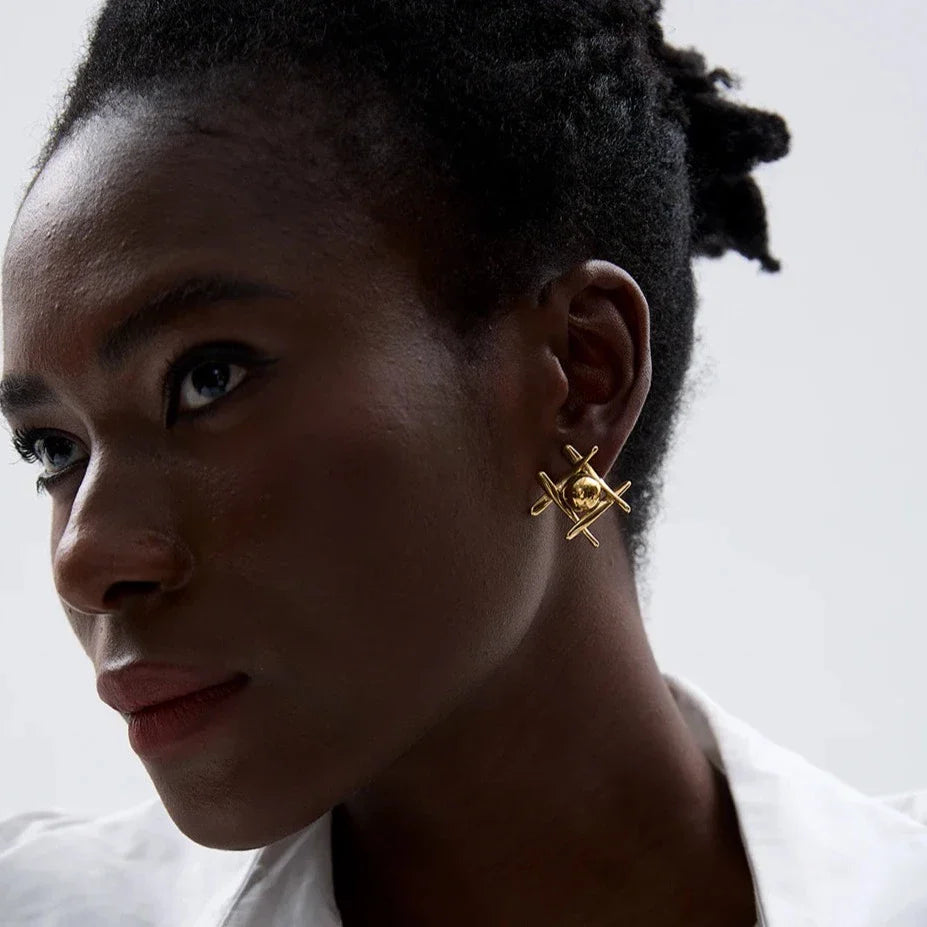 Ziva Geometry Sphere and Bars Stud Earrings