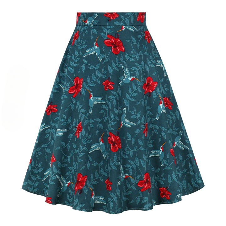 Marietta Retro Prints Flare Midi Skirts