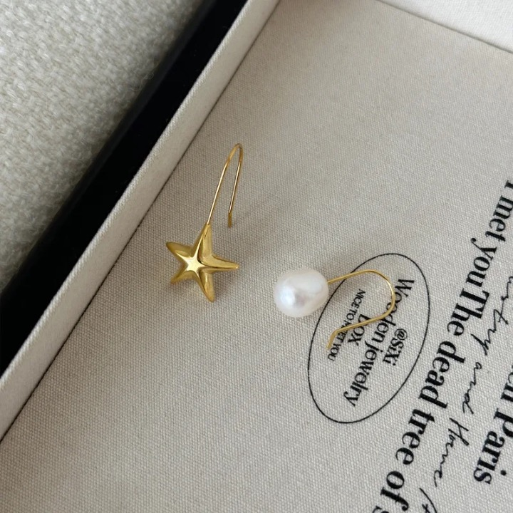 Danica Pearl and Star Drop Hook Earrings