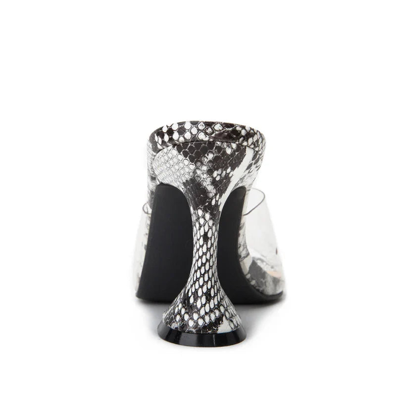 Auden Clear Upper Snakeskin Print Heel Sandals