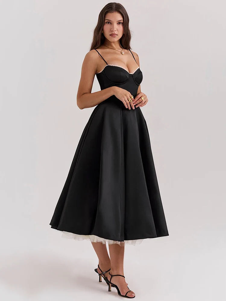 A-line Backless Spaghetti Strap Midi Dress