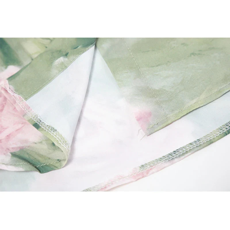 Vintage Green Flower Print Shirts Blouses