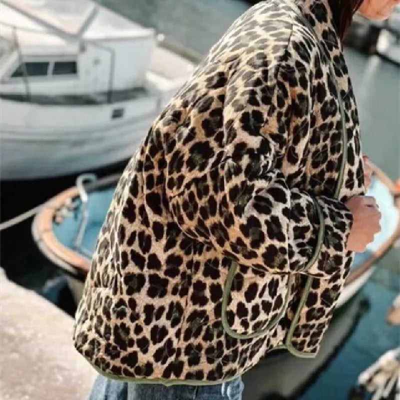 Jain Leopard Print Lapel Quilted Jacket