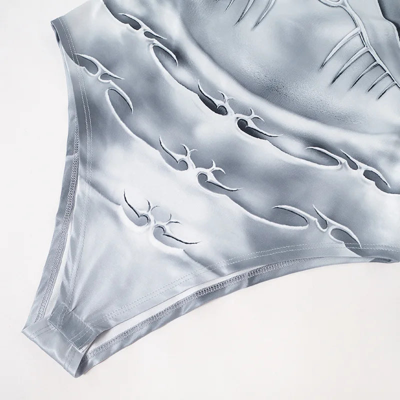 Cosima Silver Armor Prints Bodysuit