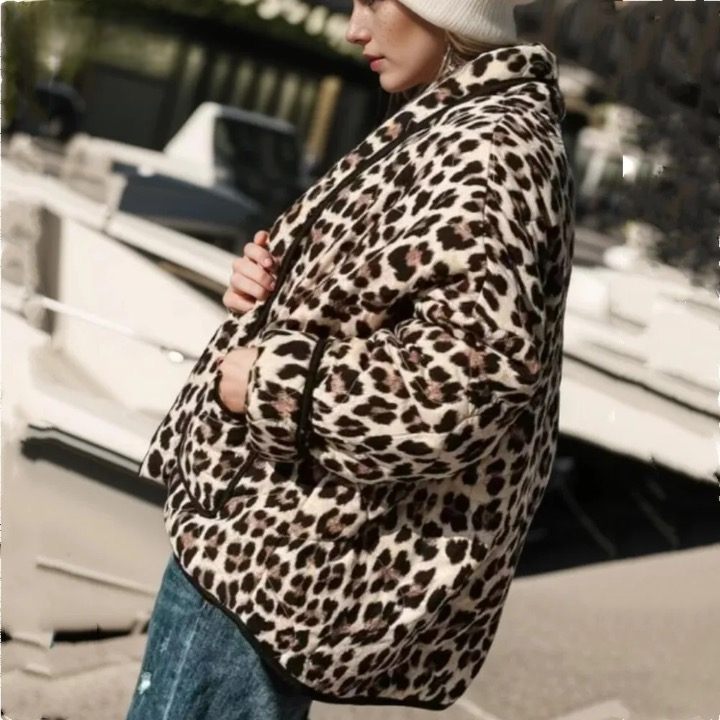 Jain Leopard Print Lapel Quilted Jacket