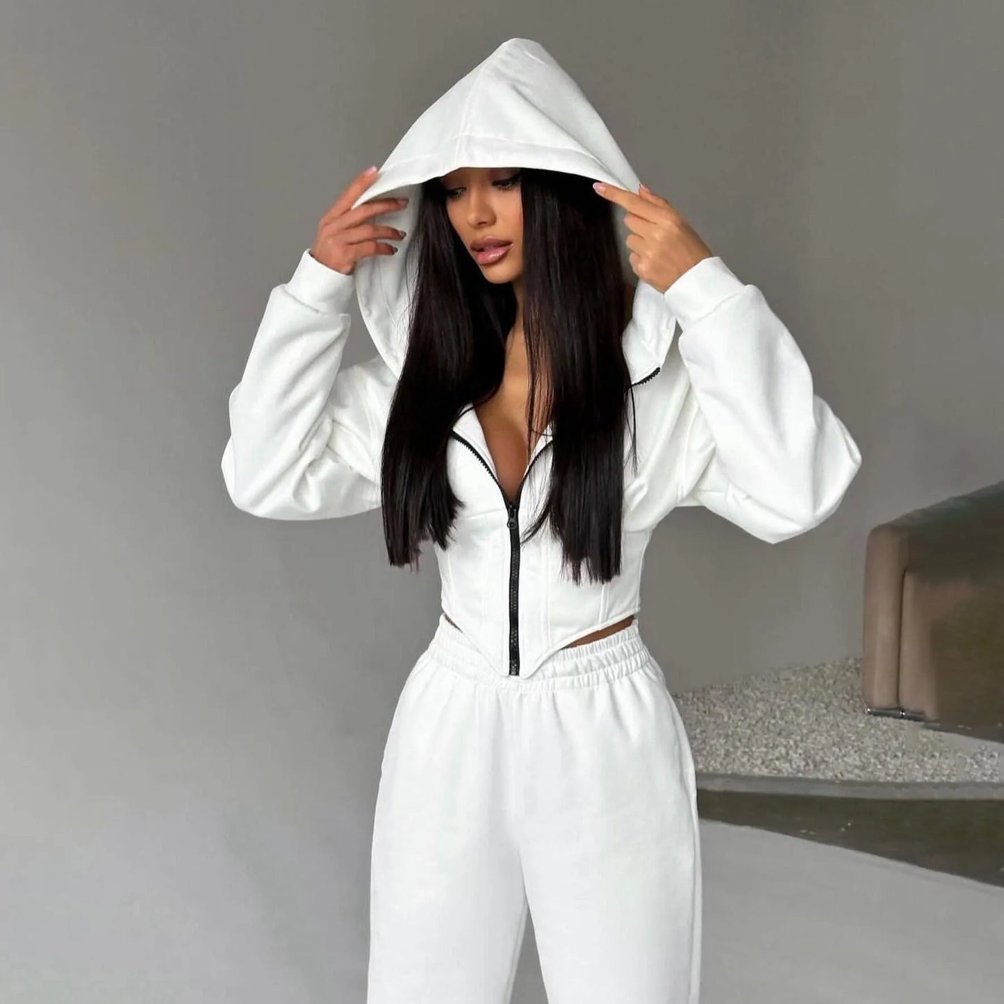 Fish Bone Zipper Slim Hoodie