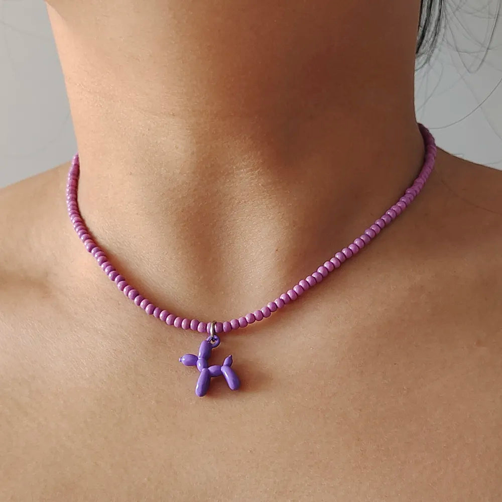 Colorful Poodle Pendant Beads Choker Necklace