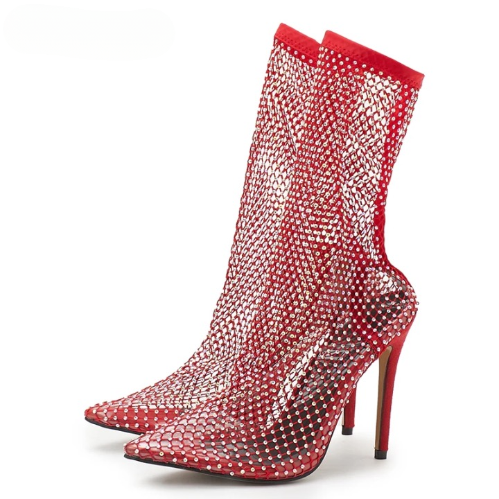 Nayeli Rhinestone Mesh Over The Knee Glove Boots