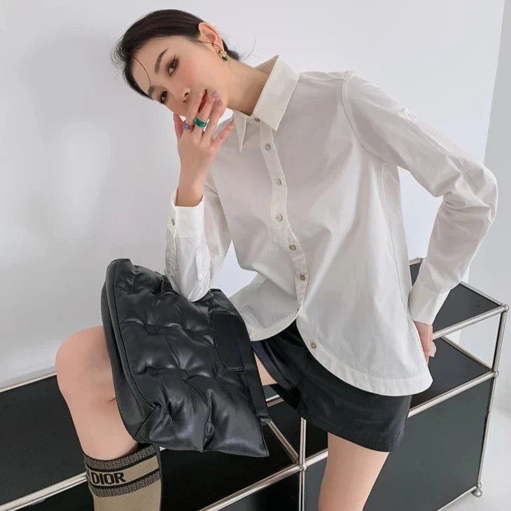 Yumie Arc Hem White Dress Shirt