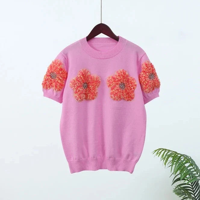 Terri Flower Sequin Embellished Knit Top