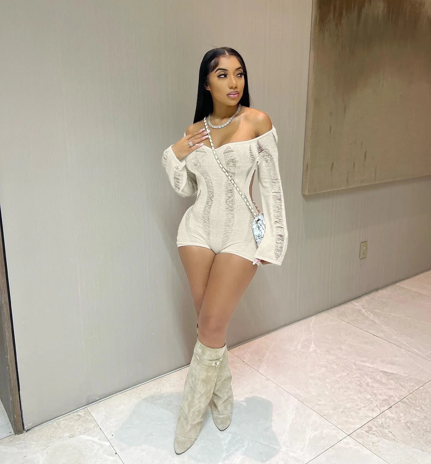 See Through Backless One Shoulder Romper