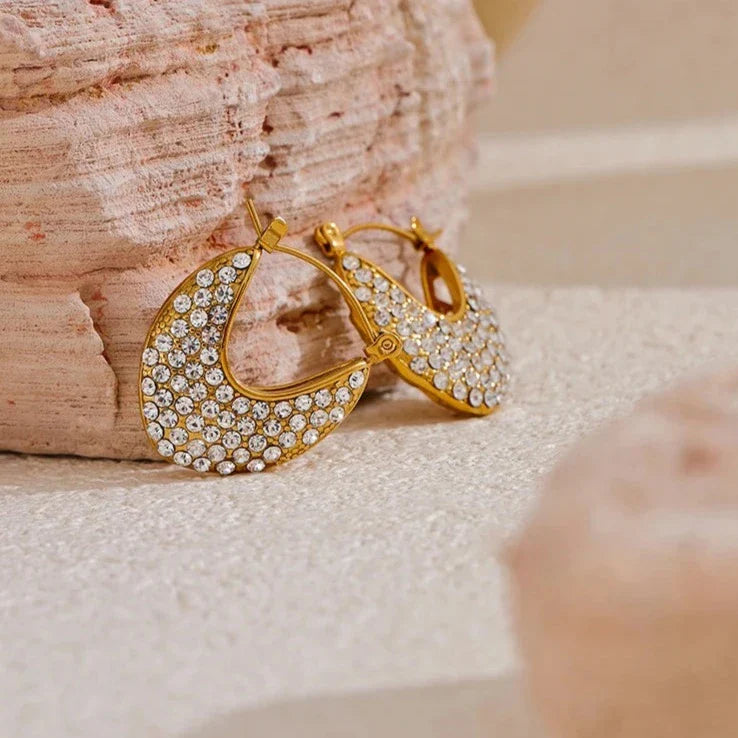 CZ Rhinestone Heart Hoop Earrings