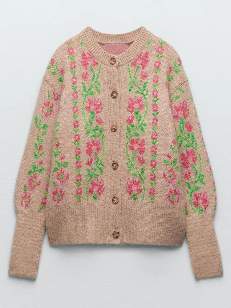 Emilee Sweet Floral Intarsia Cardigan Sweater