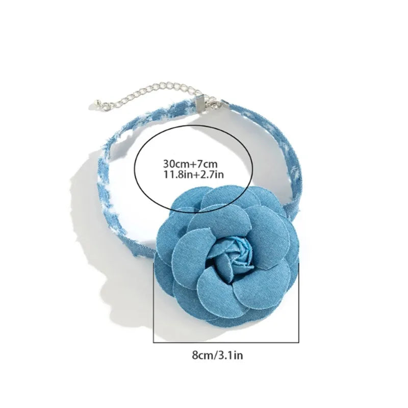 Denim Rose Corsage Choker Necklaces