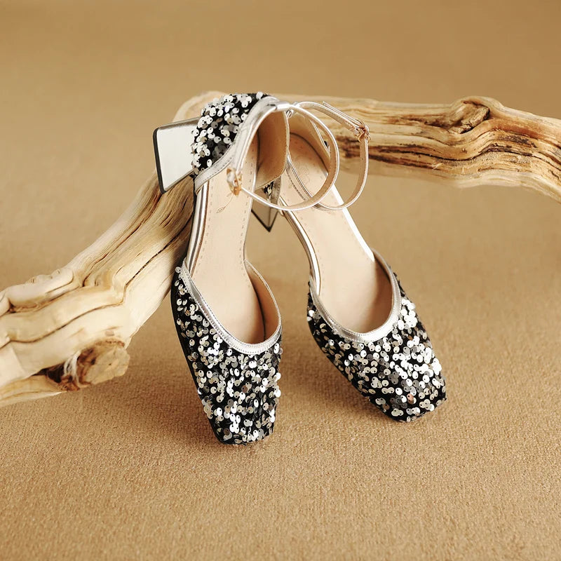 Marley Metallic Sequin Ankle Strap Sandals