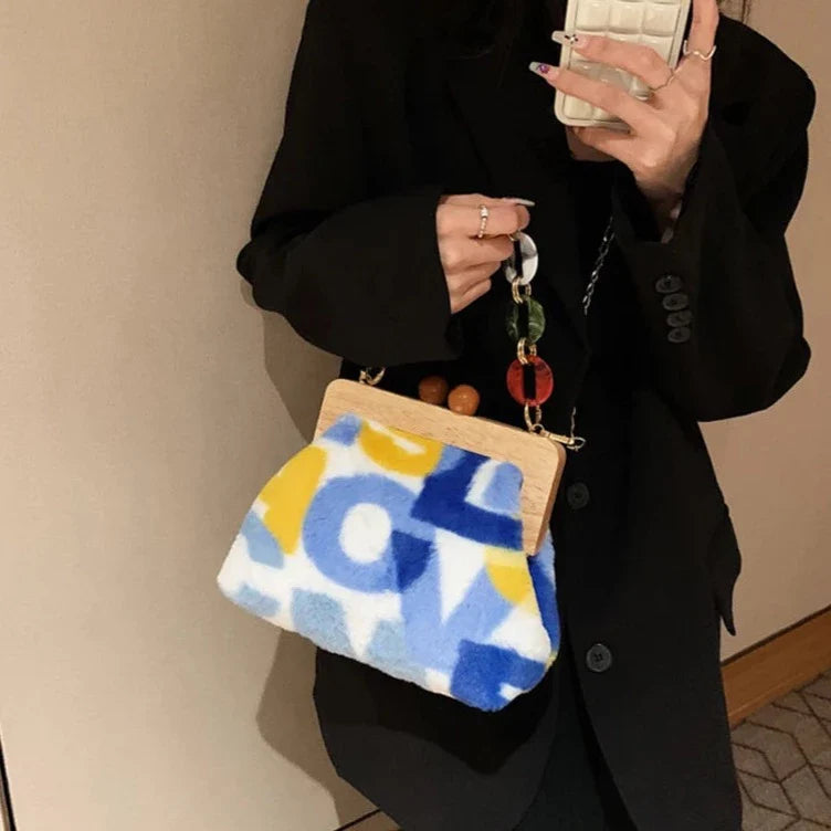 Naoko Colorful Letter Print Plush Coin Bags