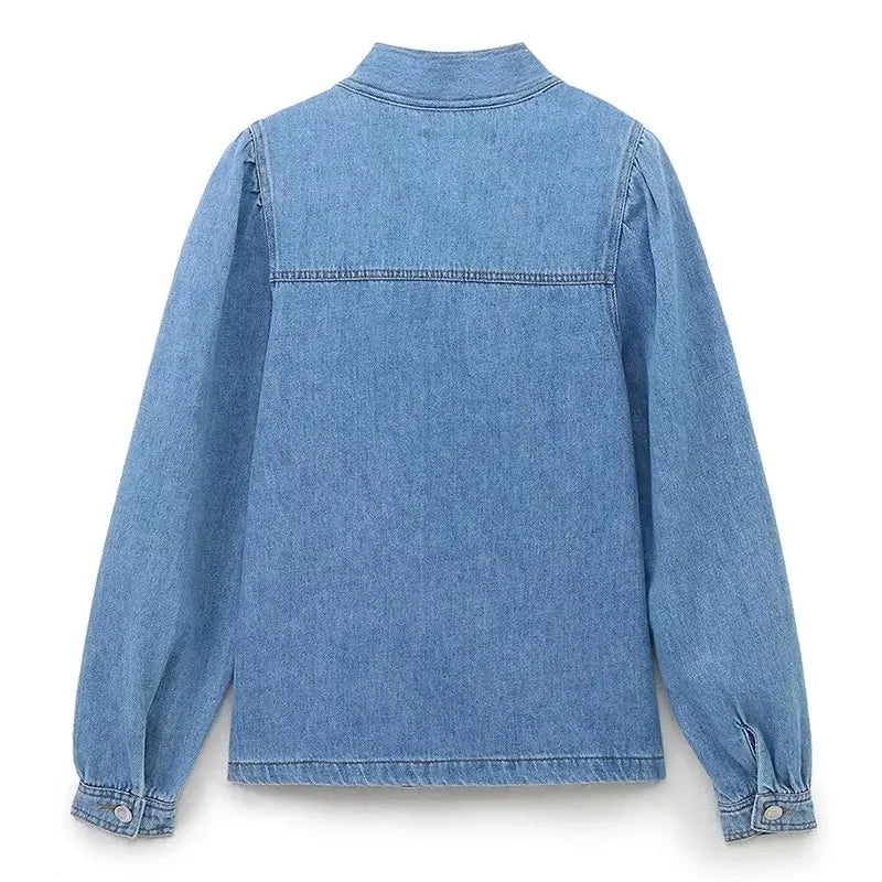 Bow Tie Denim Blouse