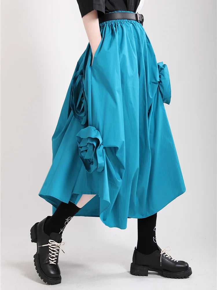 Katrina Rose Applique Blue Midi Skirts