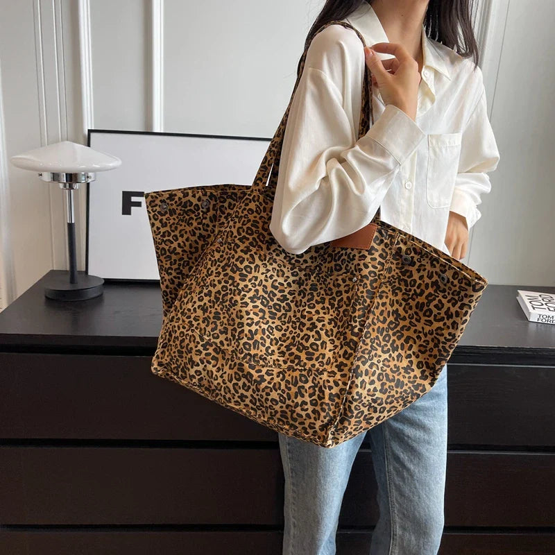 Jumbo Leopard Prints Shoulder Canvas Bags