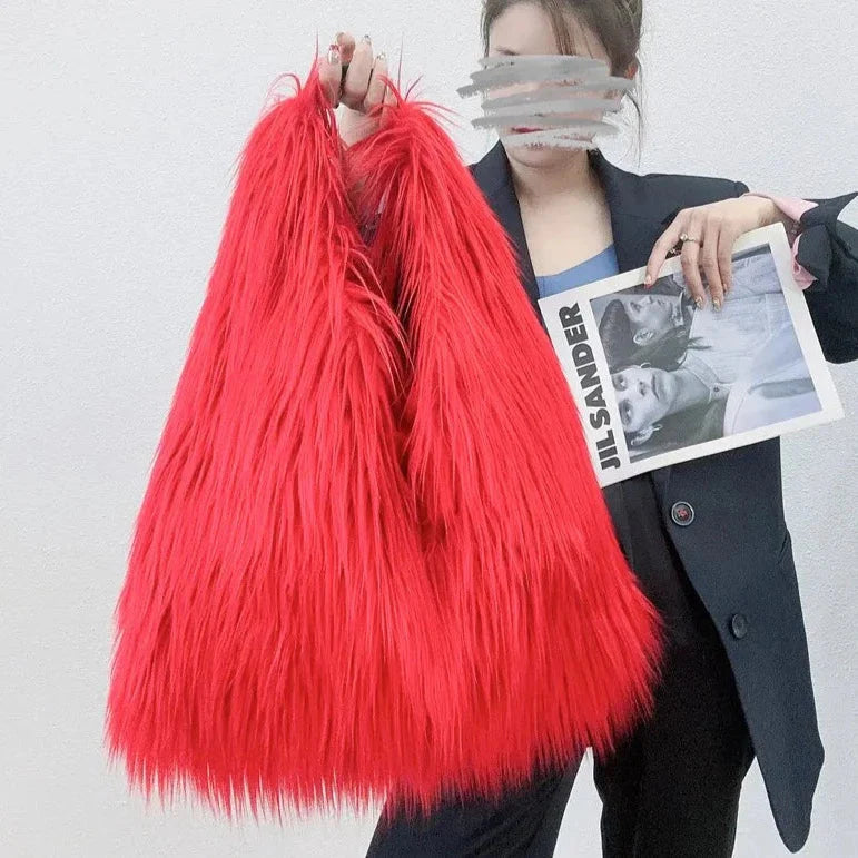 Shaggy Faux Fur Jumbo Hobo Bags