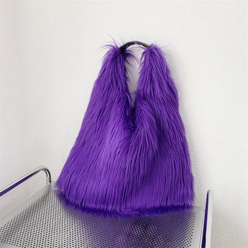 Shaggy Faux Fur Jumbo Hobo Bags