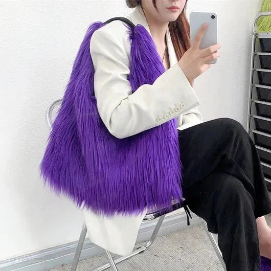 Shaggy Faux Fur Jumbo Hobo Bags