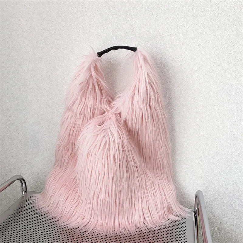 Shaggy Faux Fur Jumbo Hobo Bags
