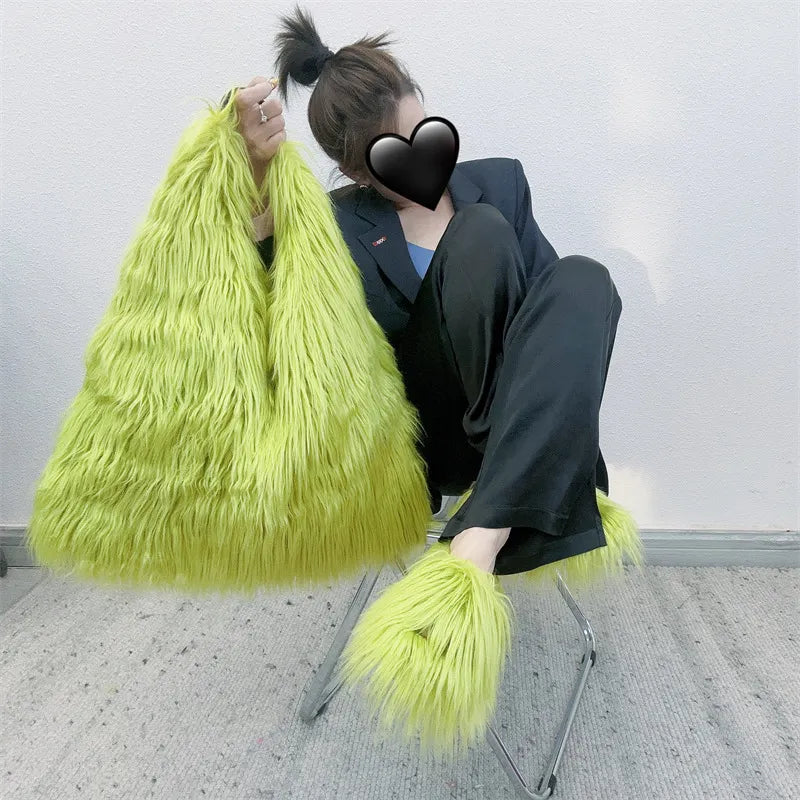 Shaggy Faux Fur Jumbo Hobo Bags