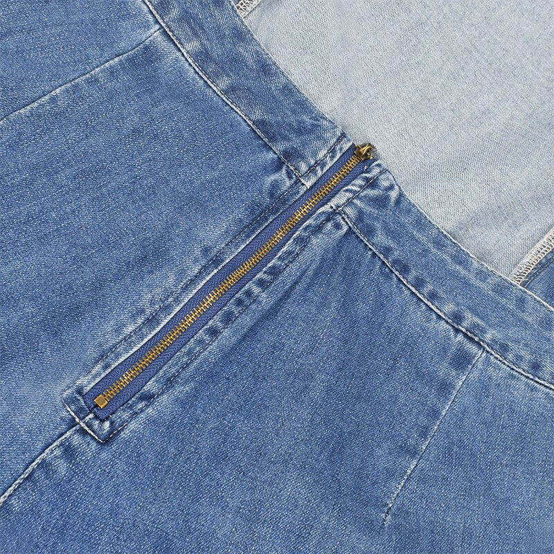 Shila Ruffle Sleeve Backless Denim Jumpsuit