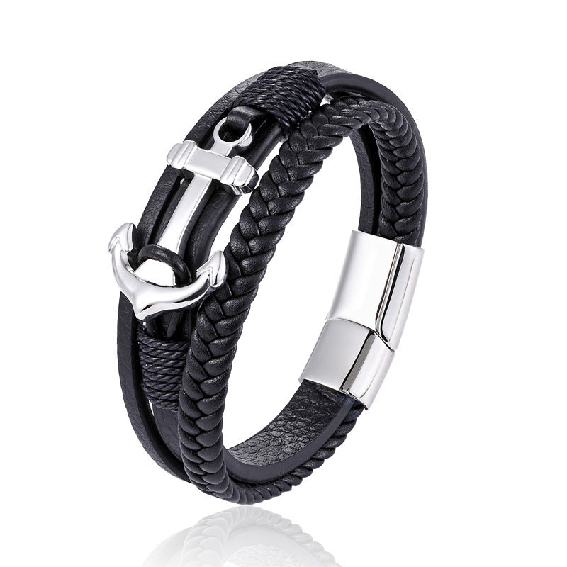 Ship Anchor Leather Bracelet