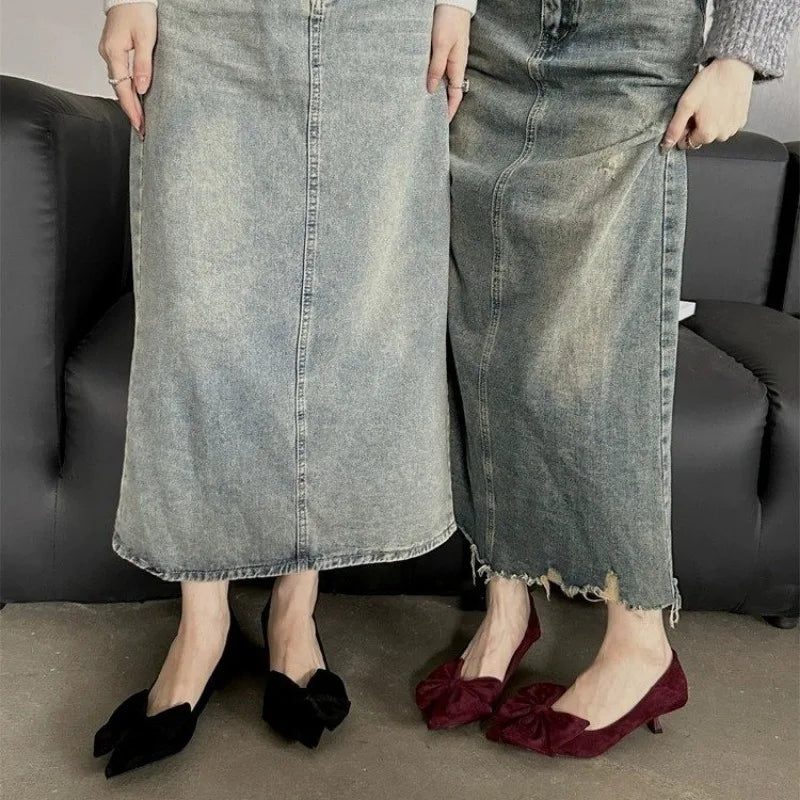 Autumn Elegant Butterfly Knot Stylish Pointed Toe Stiletto Low Heel Pumps