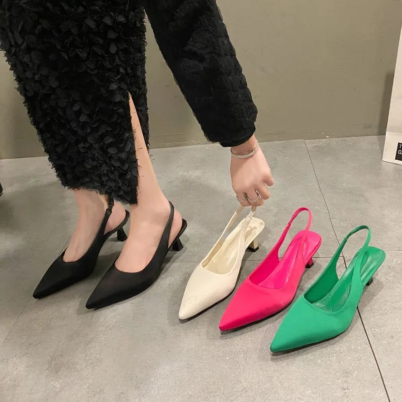 Fashion Slip-on Summer Solid Office Career Pointed Toe Low Heel Pumps