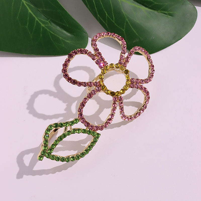 Sien Big Colorful Rhinestone Flower Double Finger Ring