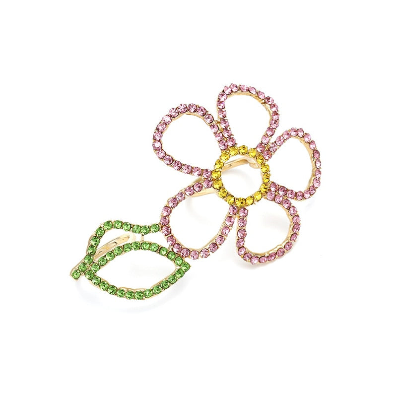 Sien Big Colorful Rhinestone Flower Double Finger Ring