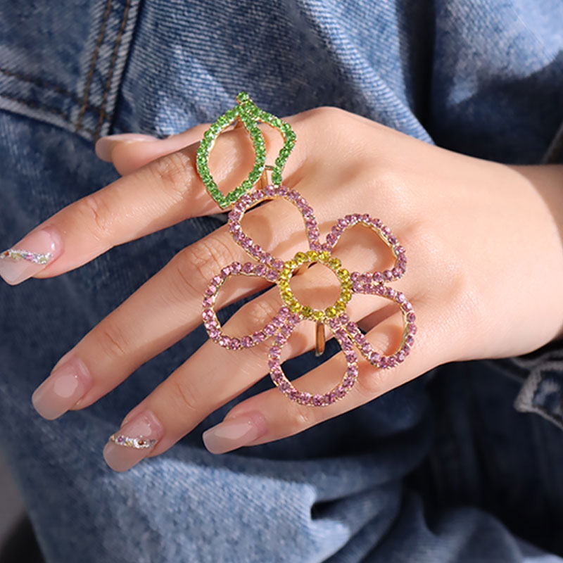 Sien Big Colorful Rhinestone Flower Double Finger Ring