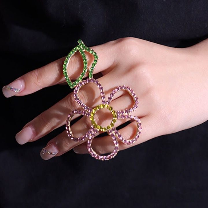 Sien Big Colorful Rhinestone Flower Double Finger Ring