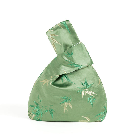 Silk Leaf Embroidery Japanese Knot Wrist Bags - 4 Colors