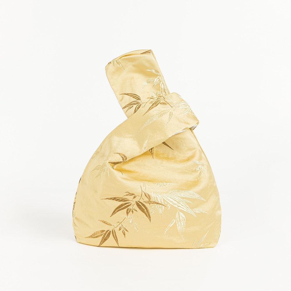 Silk Leaf Embroidery Japanese Knot Wrist Bags - 4 Colors